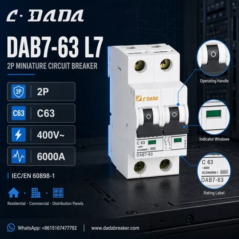 DAB7-63 L7 2P MCB - ડિસ્ટ્રિબ્યુશન પેનલ્સ માટે સ્પષ્ટ, કોમ્પેક્ટ પ્રોટેક્શન